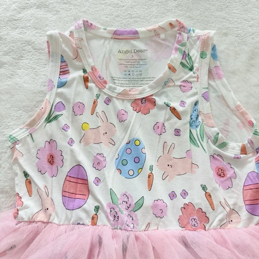 Angel Dear Girls Size 5 Easter Bunny Egg Pink Tulle Tutu‎ Dress Bamboo Spring